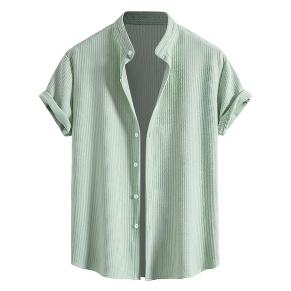 Rggeeun Mens Shirts Male Loose Printed Lapel Short Sleeve Shirt Casual Thin Cardigan Shirt Vacation Casual Clothes Classic Tops