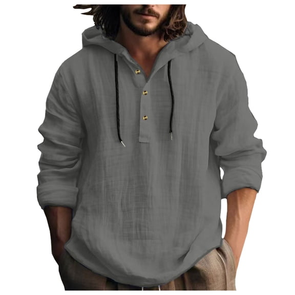 Rggeeun Mens Shirts Male Shirt Hooded Shirt Long Sleeve Casual Hooded Shirt For Spring Autumn Men Solid Color Comfort Tops