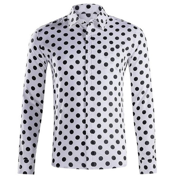 Rggeeun Mens Shirts Male Summer Polka Dot Shirt Fashion Fold Collar Street Daily Top Loose Casual Shirt Breathable Comfortable Lapel Short Sleeve Shirt Classic