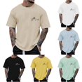 thumbnail image 1 of Rggeeun Mens T-Shirts Solid Color Coconut Tree Print Short Sleeve Crew Neck Loose Fit Soft Breathable for Summer Workout Relaxed Tee,Beige,L, 1 of 4