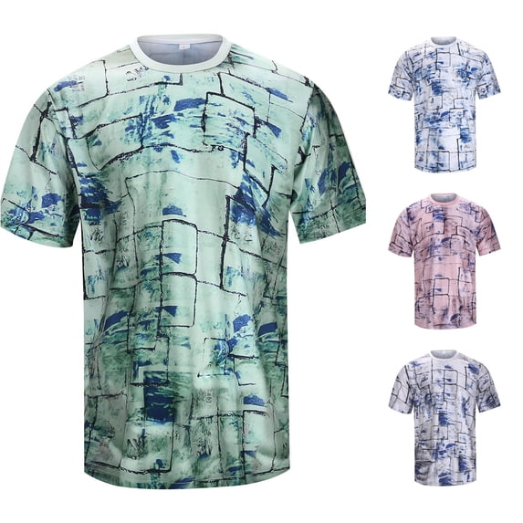 Rggeeun Mens T-Shirts Tie-Dye Graffiti Patten Short Sleeve Crew Neck Loose Fit Soft Breathable for Summer Office Wear Leisure Tee,Green,Xxxxl