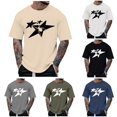 thumbnail image 1 of Rggeeun Mens Tee Shirts Star Print Short Sleeve Crew Neck Loose Fit Soft Breathable for Summer Beach Lounging Stylish Tees,Beige,M, 1 of 4