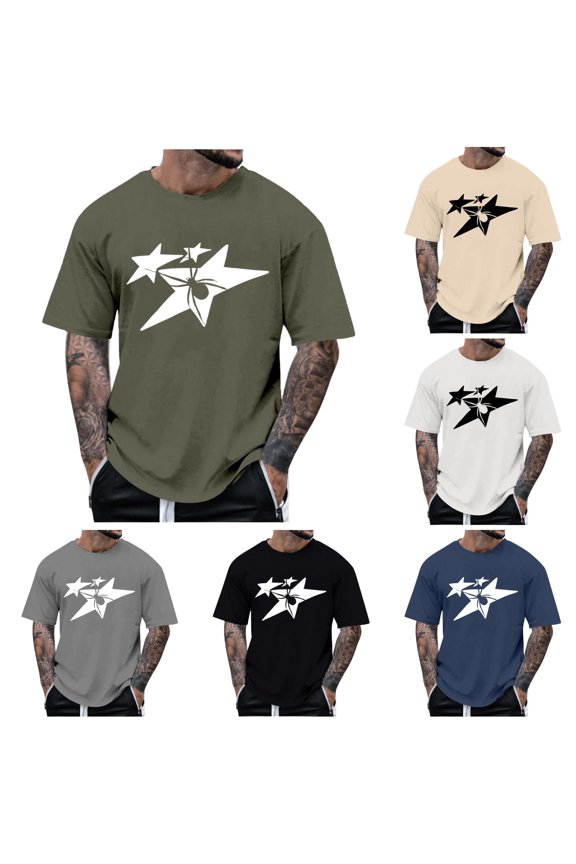 Mens Tee Shirts Star Print Short Sleeve Crew Neck Loose Fit Soft Breathable for Summer Workout Comfort Tees,Green,M