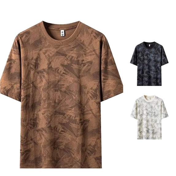 Rggeeun Mens Tee Shirts Tie-Dye Pattern Short Sleeve Crew Neck Loose Fit Soft Breathable for Summer Beach Wear Casual Tees,Brown,Xl