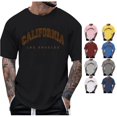 thumbnail image 1 of Rggeeun Mens Tshirts Leopard Letter Print Solid Color Short Sleeve Crew Neck Loose Fit Soft Breathable for Summer Office Wear Casual Shirts,Black,Xxs, 1 of 4