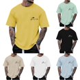 thumbnail image 1 of Rggeeun Mens Tshirts Solid Color Coconut Tree Print Short Sleeve Crew Neck Loose Fit Soft Breathable for Summer Office Wear Cool Shirts,Yellow,S, 1 of 4