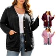 thumbnail image 1 of Rggeeun Oversized Cardigan Sweaters for Women Cable Knit Cardigan Long Sleeve Open Front Outerwear Casual Knit Tops with Pockets Daily Wear Simple,Black,2XL, 1 of 4
