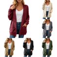 thumbnail image 1 of Rggeeun Oversized Cardigan Sweaters for Women Cable Knit Cardigan Long Sleeve Open Front Outerwear Casual Knit Tops with Pockets Office Wear Elegant,Red,XL, 1 of 5