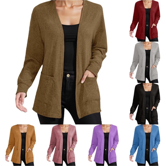 Rggeeun Oversized Cardigan Sweaters for Women Fall Cardigans Open Front Long Sleeve Knit Tops Casual Clothes with Pockets Outdoor Wear Leisure,Beige,L