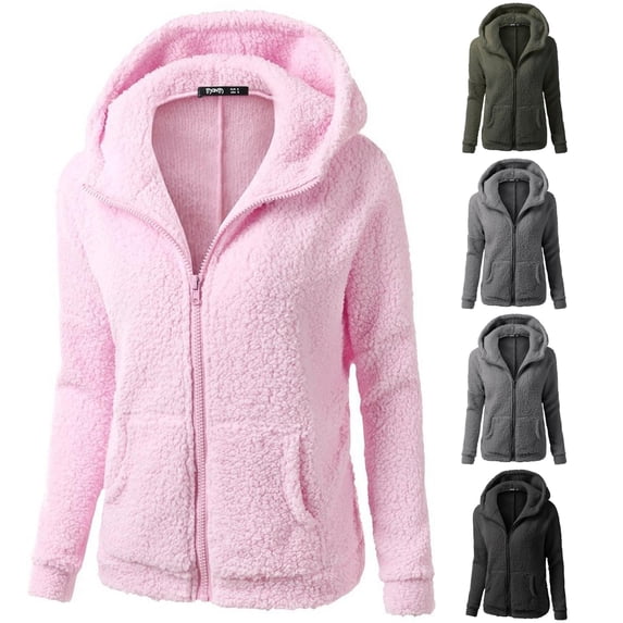 Rggeeun Oversized Cardigan for Women Fall Cardigans Long Sleeve Zip Up Outerwear Hooded Thermal Clothes with Pockets Travel Stylish,Pink,4XL