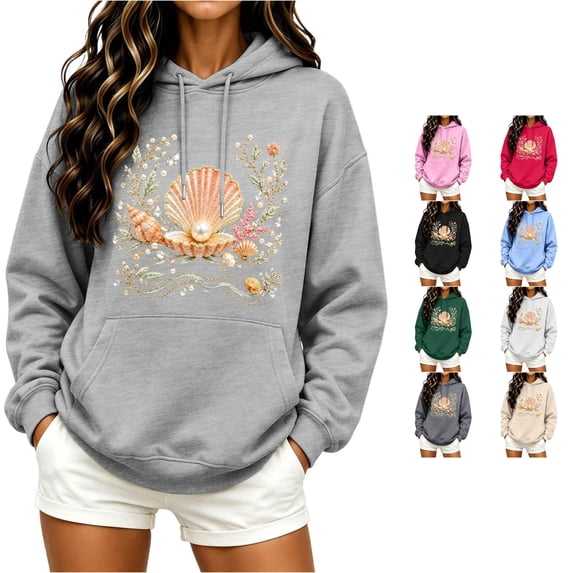 Rggeeun Oversized Sweatshirt for Women Hoodie Cartoon Animal Graphic Long Sleeve with Pocket & Drawstring Pullover Everyday Use Fashion,Purple,S