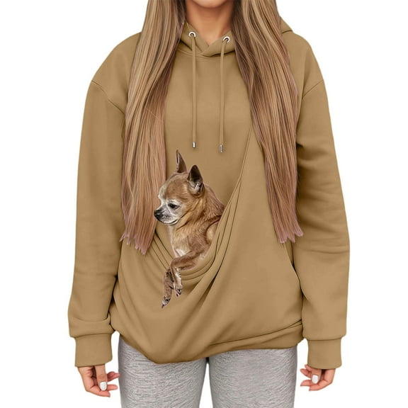Rggeeun Pet Pouch Hoodies Winter Fashion Hooded Sweatshirt With Pocket Comfort Long Sleeve Tops Women Fall Clothes