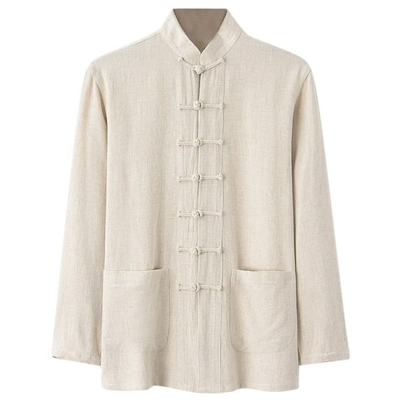 Rggeeun Shirts For Men Male Long Sleeve Shirt Holiday Fashion Shirt Male Linen Long Sleeve Shirt Solid Color Leisure Tops