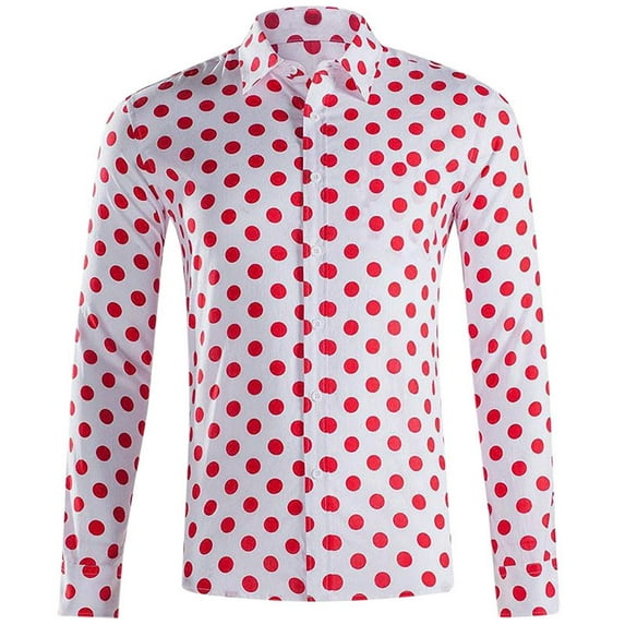 Rggeeun Shirts For Men Male Summer Polka Dot Shirt Fashion Daily Top Loose Casual Breathable Comfortable Lapel Short Sleeve Shirt Streetwear