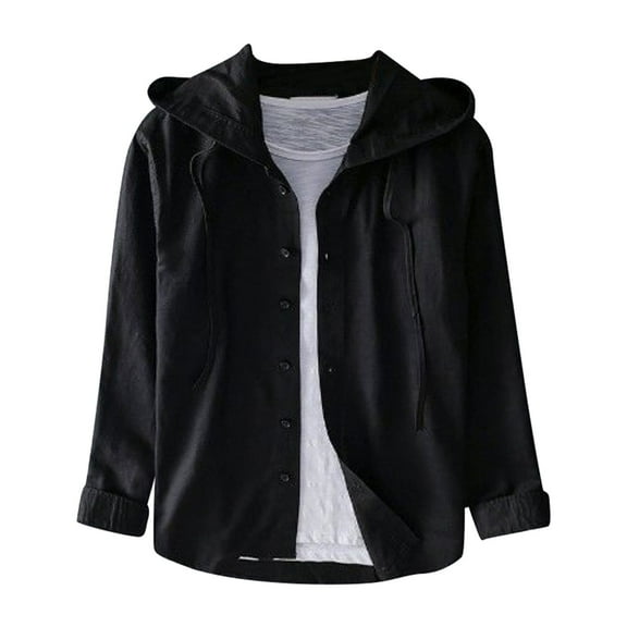 Rggeeun Shirts For Men Spring Summer Male Loose Fashion Hooded Long Sleeve Solid Color Linen Shirt Classic Tops