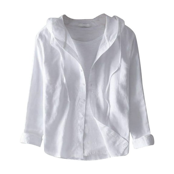 Rggeeun Shirts For Men Spring Summer Male Loose Fashion Hooded Long Sleeve Solid Color Linen Shirt Streetwear Tops