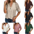 thumbnail image 1 of Rggeeun Short Sleeve Cardigan for Women Lightweight Cardigans Button Down Hollow-Out Knit Tops V Neck Casual Clothes Everyday Wear Relaxed,Beige,XL, 1 of 5