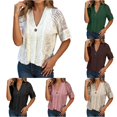 thumbnail image 1 of Rggeeun Short Sleeve Cardigan for Women Lightweight Cardigans Button Down Hollow-Out Knit Tops V Neck Casual Clothes Office Wear Stylish,White,3XL, 1 of 5