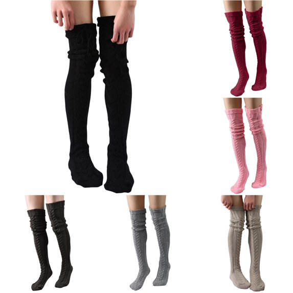 Rggeeun Slouchy Socks for Women Stretch Thigh High Socks Comfort Womens Socks Fall Winter Stockings Daily Wear Relaxed,Black,One Size