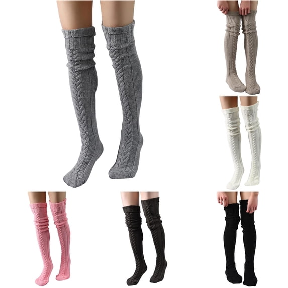 Rggeeun Slouchy Socks for Women Stretch Thigh High Socks Comfort Womens Socks Fall Winter Stockings Office Wear Simple,Brown,One Size