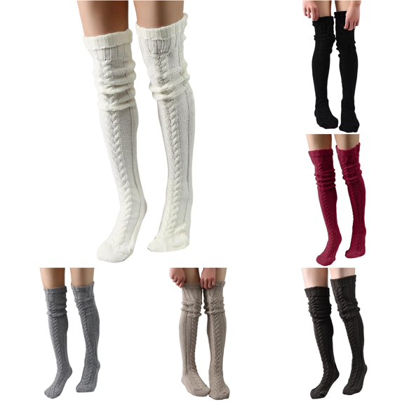 Rggeeun Slouchy Socks for Women Stretch Thigh High Socks Comfort Womens Socks Fall Winter Stockings Vacation Lovely,White,One Size