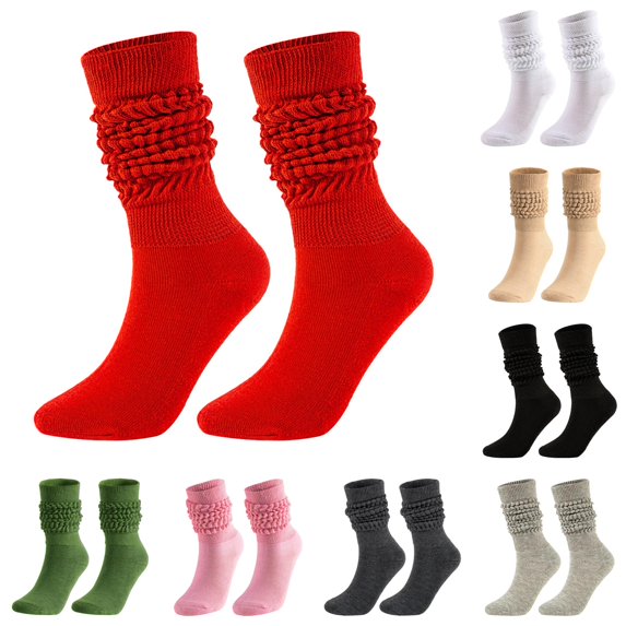 Rggeeun Slouchy Socks for Women Warm Stretch Womens Socks Knitted Knee High Socks Fall Winter Long Socks Daily Wear Relaxed,Red,One Size