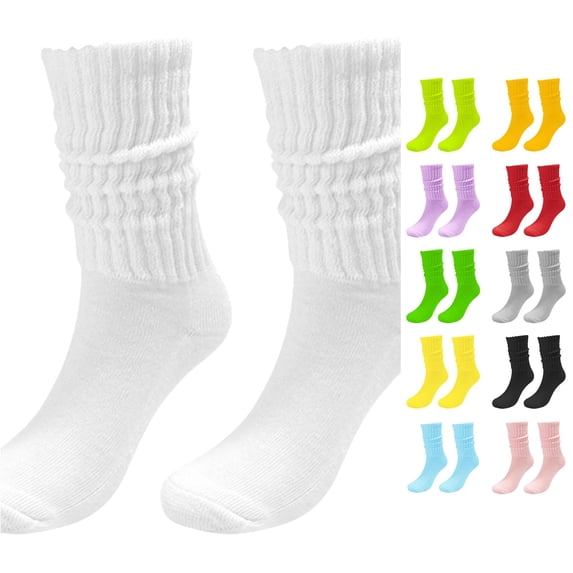 Rggeeun Slouchy Socks for Women Warm Stretch Womens Socks Knitted Knee High Socks Fall Winter Long Socks Play Sports Relaxed,White,One Size
