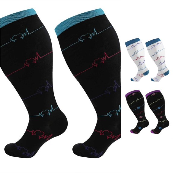 Rggeeun Socks for Women Plus Size Compression Socks Wide Calf Womens Socks Graphic Stretch Comfort Socks Fall Winter Everyday Wear Leisure,Blue,4XL