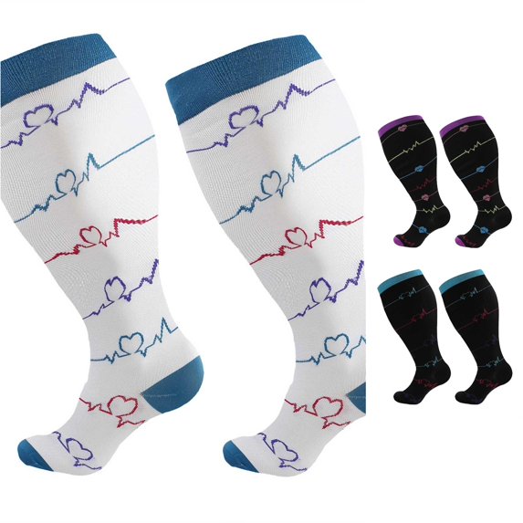 Rggeeun Socks for Women Plus Size Compression Socks Wide Calf Womens Socks Graphic Stretch Comfort Socks Fall Winter Outdoor Wear Versatile,White,4XL