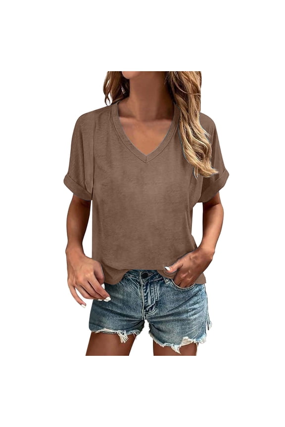 Tee Shirts For Women Long Sleeve Classic Crew Neck Solid Color T Shirt Soft Everyday Basic Comfortable Casual Top,L,Coffee