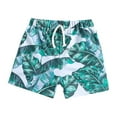 thumbnail image 1 of Rggeeun Teen Boys Beachwear Tropical Leaf Pattern Swim Trunks With Drawstring Elastic Waist Casual Fit For Summer Pool Party Stylish Swimsuit,White,6-12 Months, 1 of 8