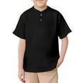 thumbnail image 1 of Rggeeun Teenage Boys T-Shirts Solid Color Short Sleeve Label Collar Button Front Comfortable & Soft Fabric Breathable Versatile Tee,Black,7-8 Years, 1 of 7