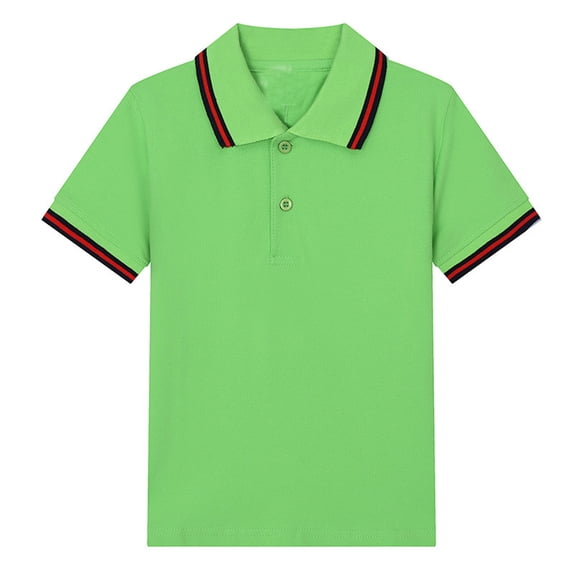 Rggeeun Teenage Boys T-Shirts Solid Color Short Sleeve Loose Fit Knit Tunic Label Collar Soft Blouse For Kids School Wear And Outdoor Classic Tee,Light Green,5-6 Years