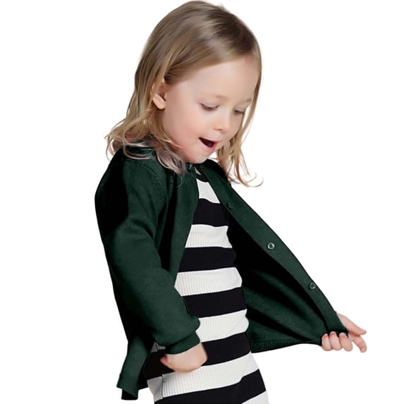 Rggeeun Teenage Girl Sweaters Solid Color Candy Style Cardigans Autumn Knitted Lapel Collar Long Sleeve Slim Fit With Buttons For Kids Classic Tops,Dark Green,6-7 Years