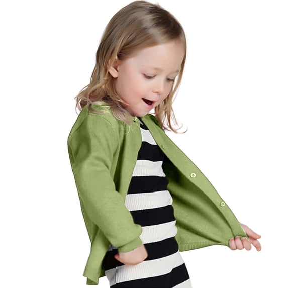 Rggeeun Teenage Girl Sweaters Solid Color Candy Style Cardigans Autumn Knitted Lapel Collar Long Sleeve Slim Fit With Buttons For Kids Classic Tops,Light Green,4-5 Years