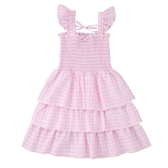 Rggeeun Toddler Baby Girls Sweet Floral Print Dress With Smocked Bodice Summer Princess Party Dress Classic Casual O-Neck Sundress