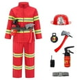 thumbnail image 1 of Rggeeun Toddler Boy And Girl Fireman Style Topic Long Sleeve Top Blouse And Pants Two Piece Ouufit Set For Party And Playing Wearing,Red,5-6 Years, 1 of 8