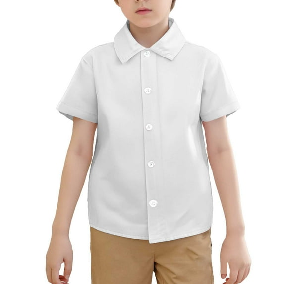 Rggeeun Toddler Boy T-Shirts Turndown Collar Short Sleeve Solid Color With Button Shirt Casual Gentleman Tops For Summer Beach Holiday,White,6-7 Years