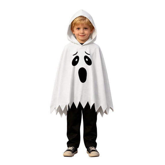 Rggeeun Toddler Boys Halloween Hooded Graphic Cape and Sweatpants 2-Piece Outfit Set, White, 18-24 Months