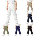 thumbnail image 1 of Rggeeun Toddler Boys Pants Ankle Length Cargo Multiple Pocket Detail Elastic Waist Straight Leg Classic Fit Soft Lightweight Summer Fall Streetwear Relaxed Trousers,White,9-10 Years, 1 of 7