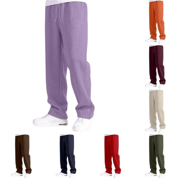 Rggeeun Toddler Boys Pants Knit Ankle Length With Side Pockets & Drawstring Straight Leg Relaxed Fit Elastic Waist Solid Color Summer Fall Streetwear Casual Trousers,Purple,7-8 Years