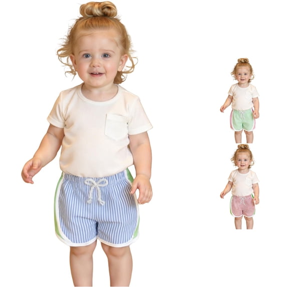 Rggeeun Toddler Boys Shorts Athletic Style Thin Striped Colorful With Adjustable Tie Elastic Waist Breathable Loose Fit For Summer Evening Party Cozy Bottoms,Blue,6-12 Months
