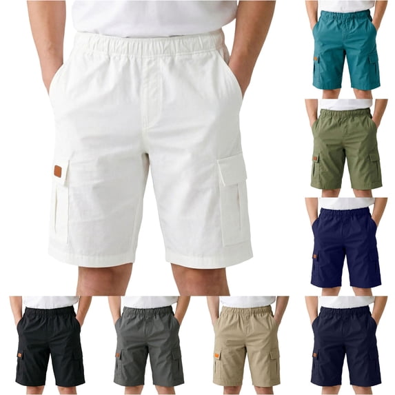 Rggeeun Toddler Boys Shorts Solid Color Cargo Elastic Waist With Flap Pockets Loose Fit Knee Length For Summer Playground Delicate Bottoms,White,7-8 Years