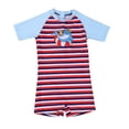 thumbnail image 1 of Rggeeun Toddler Boys Swimsuit Set 1Pc Cute Striped Pattern Short Sleeve Crew Neck Front Zipper Elastic Above Knee for Summer Resort Swimming Sweet Beachwear,Multicolor,9-10 Years, 1 of 8