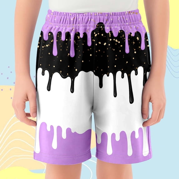 Rggeeun Toddler Boys Swimsuit Set Cute Ice Print Elastic High Waist Loose Fit Wide Leg Knee Length for Summer Holiday Beach Versatile Swim Wear,Purple,3-4 Years