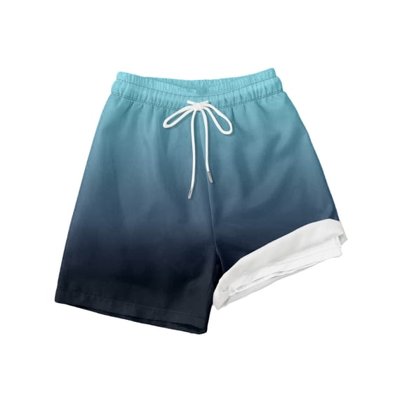 Rggeeun Toddler Boys Swimsuit Set Gradient Style Elastic Waist with Adjustable Tie Double Layer Trunks Wide Leg for Summer Pool Party Leisure Swimwear,Blue,9-10 Years