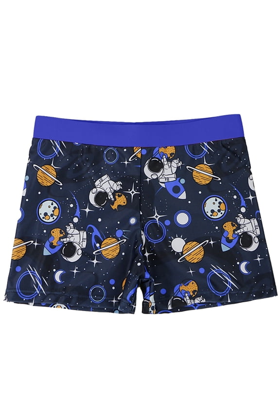 Toddler Boys Swimwear Cute Space Theme Astronaut Pattern Swim Trunks Elastic Waist Loose Fit For Outdoor Play Sports Trendy Bathing Suit,Blue,Xxl