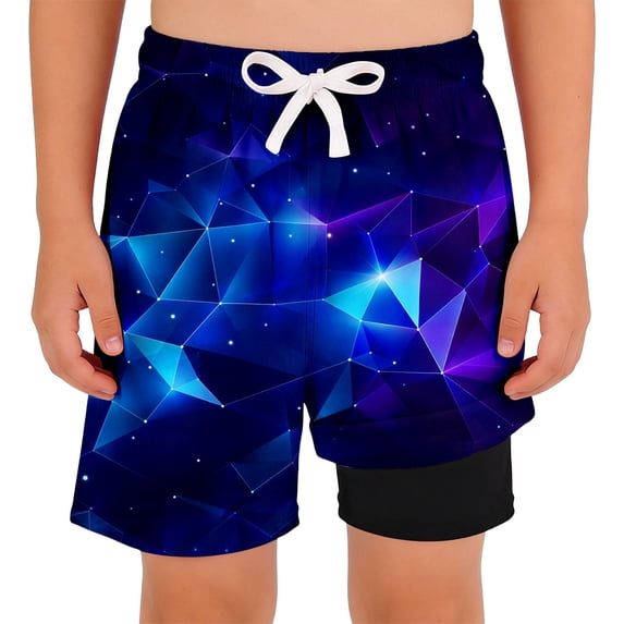 Rggeeun Toddler Boys Swimwear Starfield 3D Style Swim Trucks With Adjustable Drawstring Casual Fit Lightweight For Summer Outdoor Play Sports Trendy Bathing Suit,Multicolour,11-12 Years
