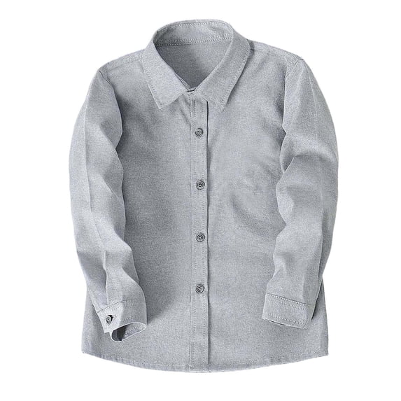 Rggeeun Toddler Boys T-Shirts Classic Solid Color Formal Long Sleeve Lapel Collar Button Down For Kids Performance Relaxed Fit Tee,Grey,3-4 Years