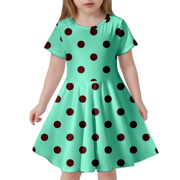 Rggeeun Toddler Children Fashion Polka Dot Print Slim Short Sleeved Dress Soft Casual O-Neck Sundress